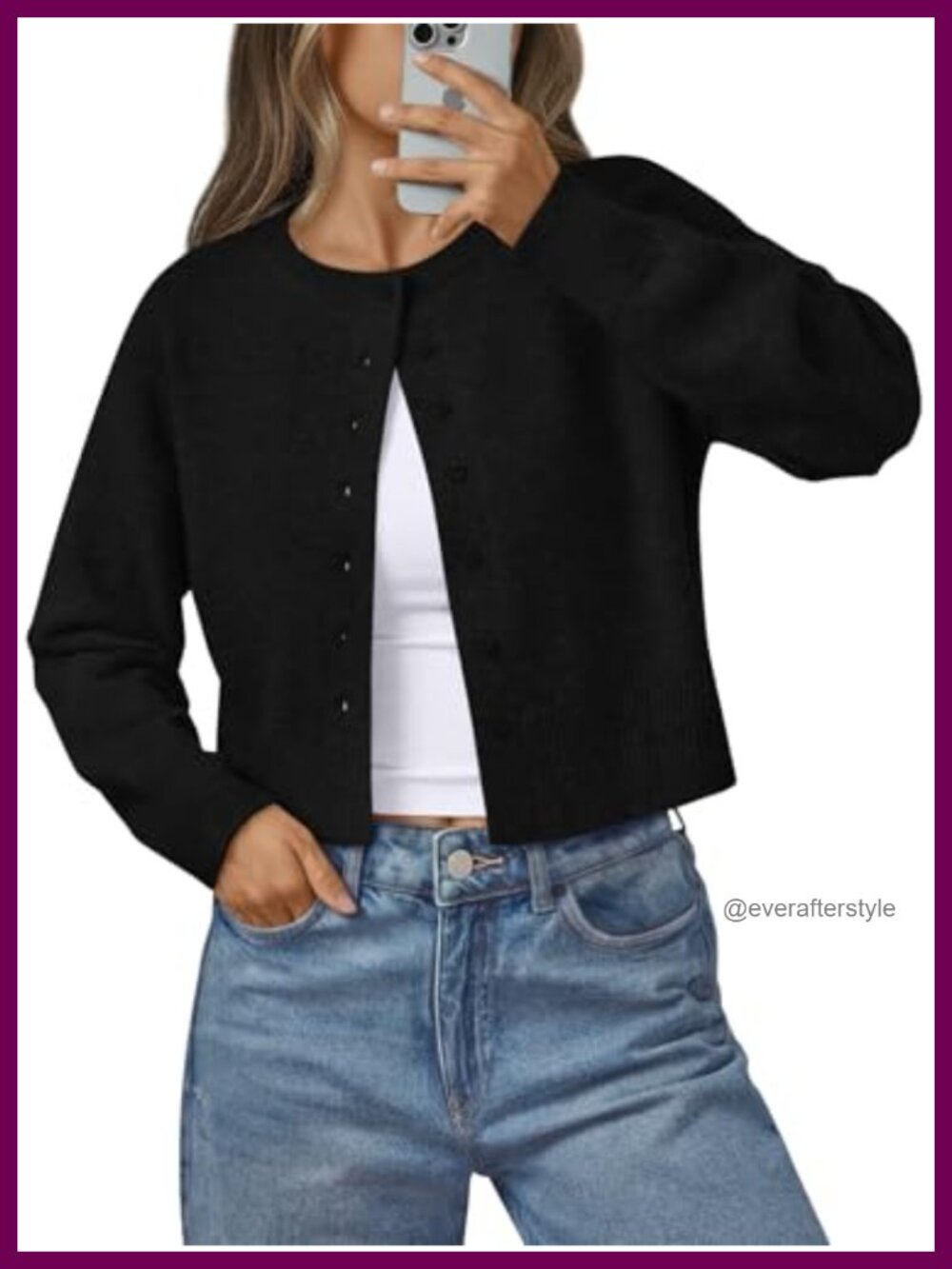 Cute Cropped Cardigan Knit Sweater Drop Shoulder Button Front Womens